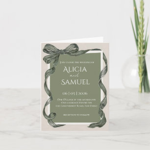 Convite de Casamento com Fita Verde Sage Elegante