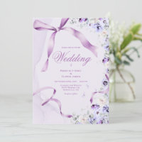 Convite de Casamento com Fitas Florais Roxas Elega
