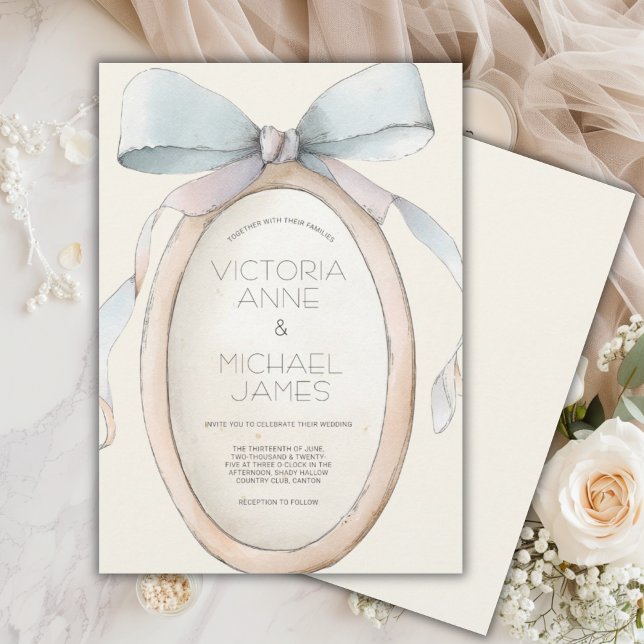Convite de Casamento com Fitas Neutras Vintage (Criador carregado)