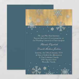 Convite de Casamento com Flocos de Neve em Azul Ca