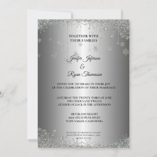 Convite de casamento com flocos de neve em brilho