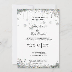 Convite de casamento com flocos de neve em brilho