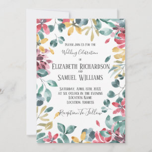 Convite de Casamento com Flor de Aquarela de Outon