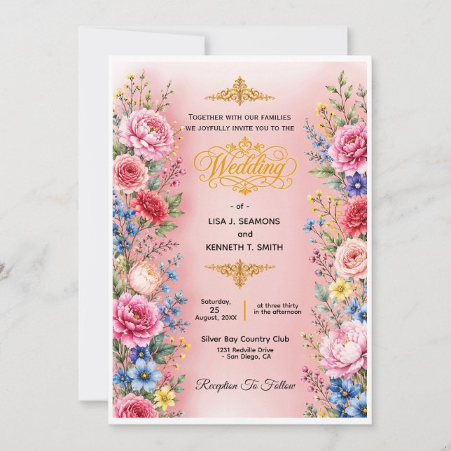 Convite de Casamento com Flor de Aquarela Romântic (Frente)