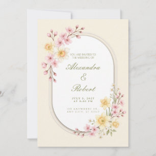 Convite de Casamento com Flor de Cerejeira Blush e