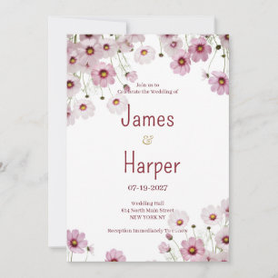 Convite de casamento com flor de cosmos rosa Borgo