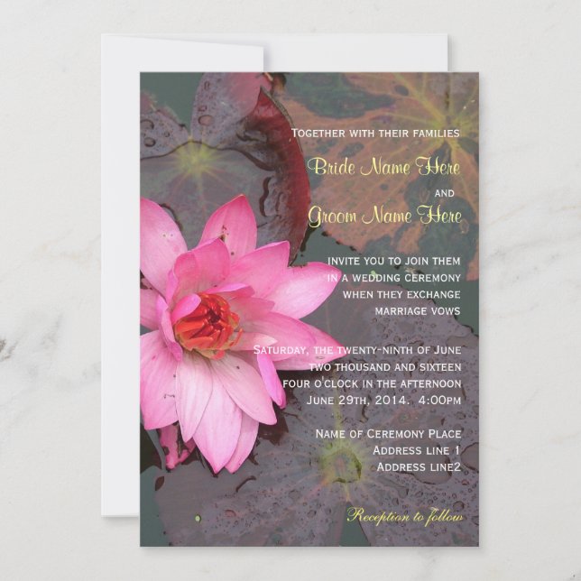 Convite de casamento com flor de lírio aquático ro (Frente)