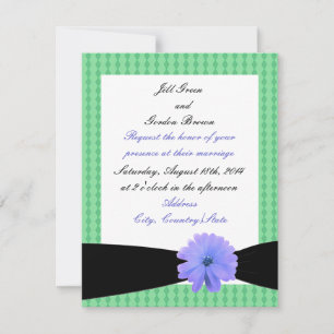 Convite de Casamento com Flor Roxa e Fita Preta