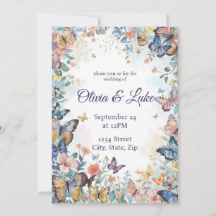 Convite de Casamento com Flor Silvestre e Borbolet