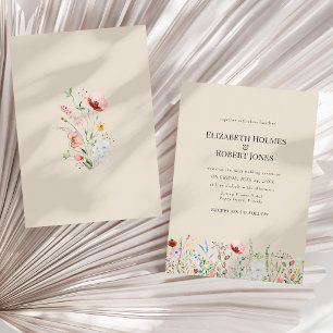 Convite de Casamento com Flor Silvestre em Aquarel