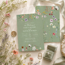 Convite de Casamento com Flor Silvestre em Verde S