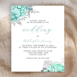 Convite de Casamento com Floral Aqua Prata Orçamen