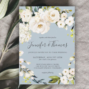 Convite de Casamento com Floral de Aquarela Branca