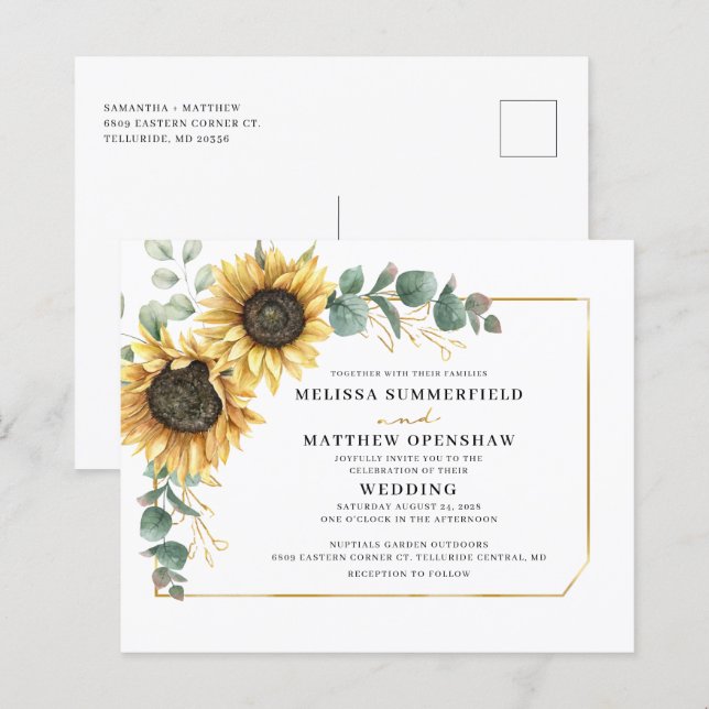 Convite de Casamento com Floral de Eucalipto e Gir (Frente/Verso)