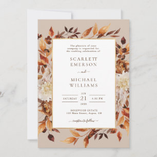 Convite de Casamento com Floral de Outono Moderno