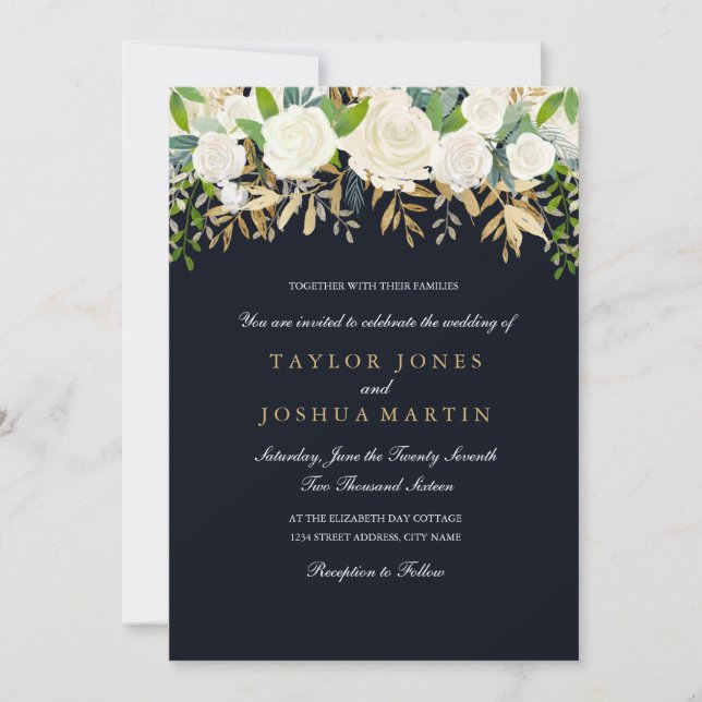 Convite de Casamento com Floral em Aquarela em Dou (Frente)