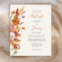 Convite de Casamento com Floral Outonal em Aquarel