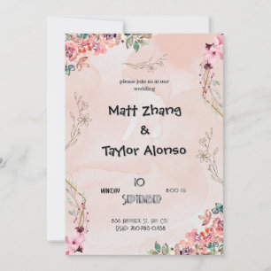 Convite de Casamento com Floral Rosa