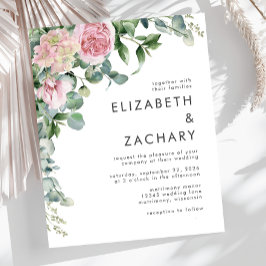 Convite de Casamento com Floral Rosa em Aquarela c