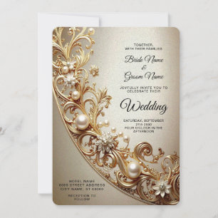 Convite de Casamento com Floreio Dourado Ornamenta