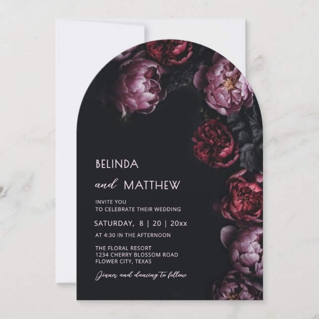 Convite de Casamento com Flores 3D Dark Moody (Frente)