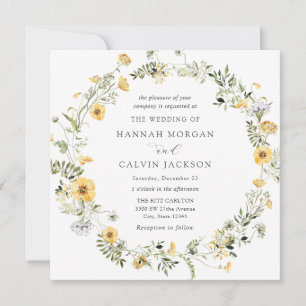 Convite de Casamento com Flores Amarelas Elegantes