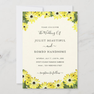 Convite de Casamento com Flores Amarelas em Moldur