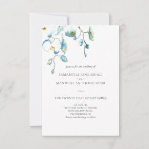 Convite de Casamento com Flores Azuis do Código QR