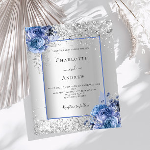 Convite de casamento com flores azuis prateadas