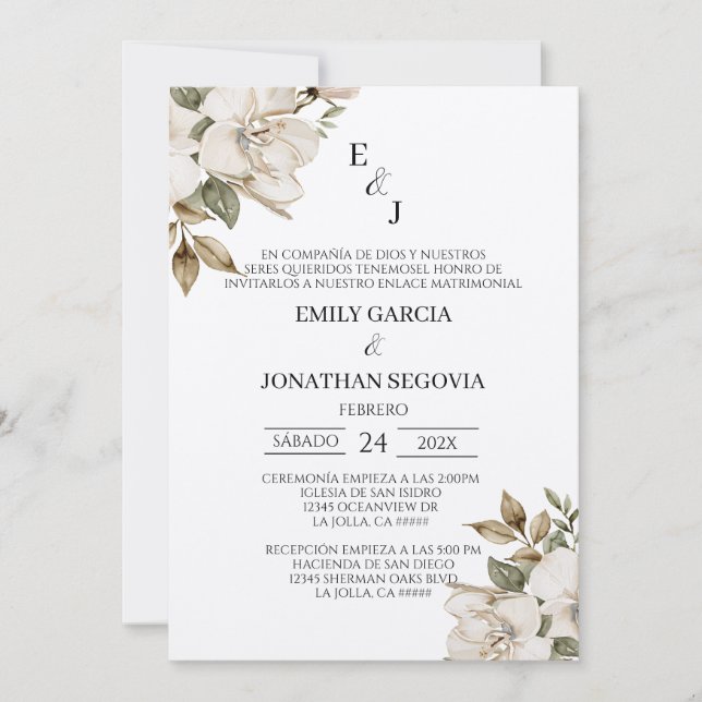 convite de casamento com flores brancas (Frente)