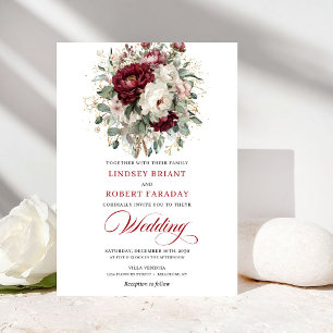 Convite de Casamento com Flores Brancas Borgonha R