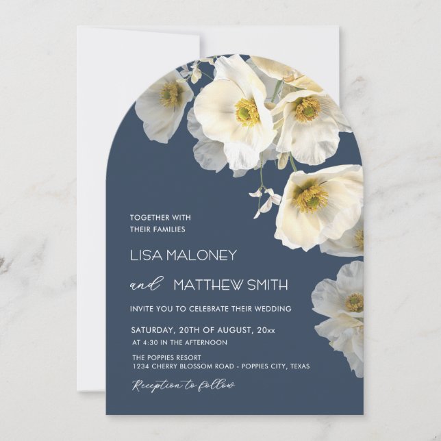 Convite de Casamento com Flores Brancas Delicadas (Frente)