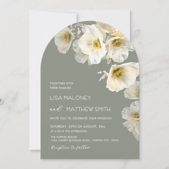 Convite de Casamento com Flores Brancas Delicadas (Frente)