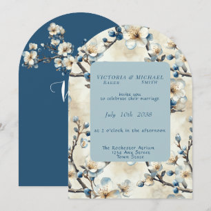 Convite de Casamento com Flores Brancas e Azuis da