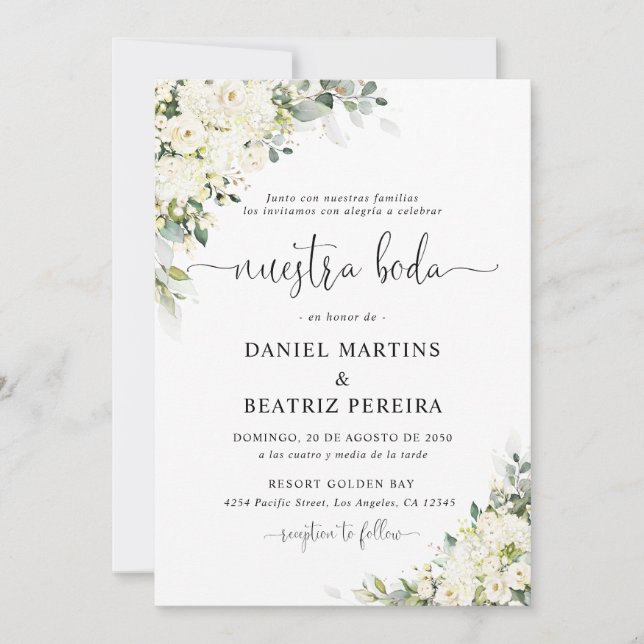 Convite de Casamento com Flores Brancas Elegantes (Frente)