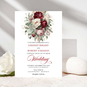 Convite de Casamento com Flores Burgundy e Brancas