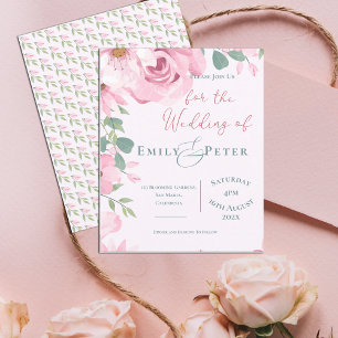 Convite de casamento com flores cor de rosa delica