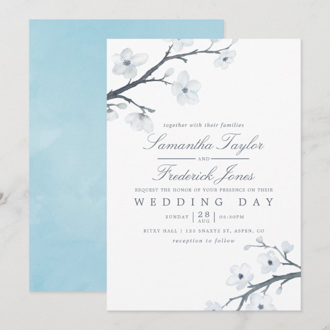 Convite de Casamento com Flores de Cerejeira (Frente/Verso)
