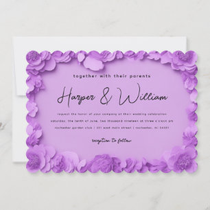 Convite de casamento com flores de papel recortado