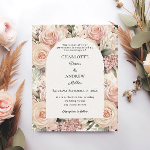 Convite de casamento com flores de rosa empoeirada