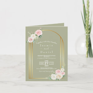 Convite de Casamento com Flores Desbotadas Rosa e