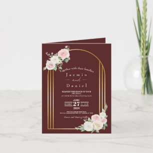 Convite de Casamento com Flores Desbotadas Rosa e 