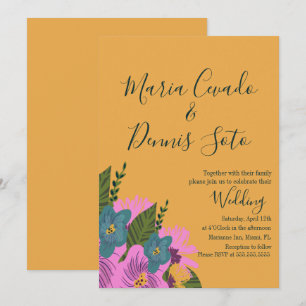 Convite de casamento com flores desenhadas à mão e