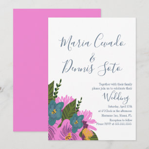 Convite de casamento com flores desenhadas à mão e