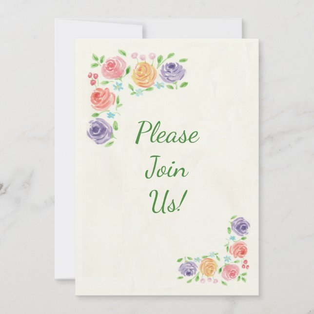 Convite de Casamento com Flores em Aquarela (Frente)
