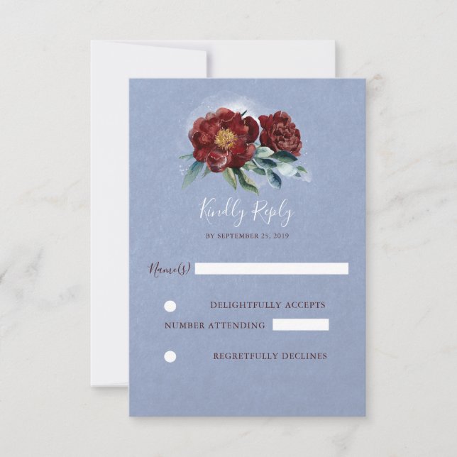 Convite de Casamento com Flores em Aquarela Burgun (Frente)