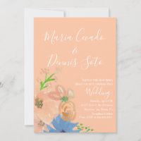 Convite de casamento com flores em letra de água-f