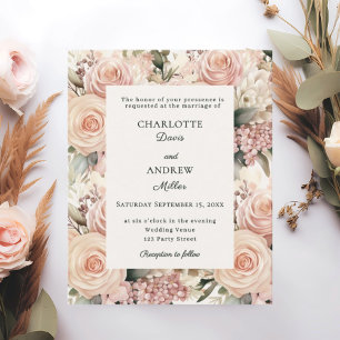 Convite de casamento com flores em rosa empoeirado