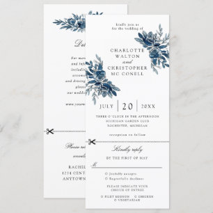 convite de casamento com flores índigo com RSVP an