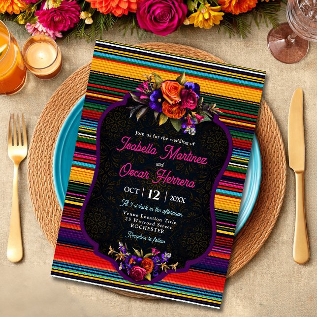 Convite de casamento com flores mexicanas elegante (Criador carregado)